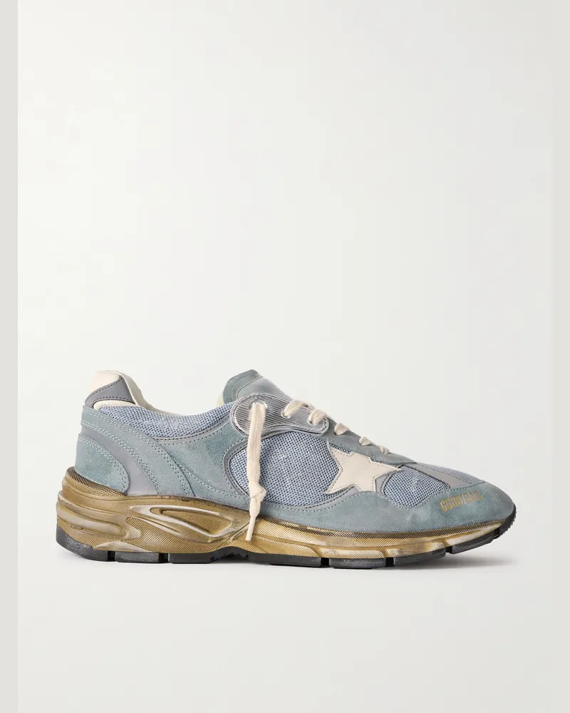 Golden Goose Running Dad Distressed Rubber and Leather-Trimmed Mesh and Suede Sneakers Blue