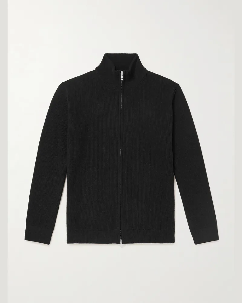NN 07 Danny 6429 Cardigan aus Bouclé in Rippstrick mit Reißverschluss Schwarz