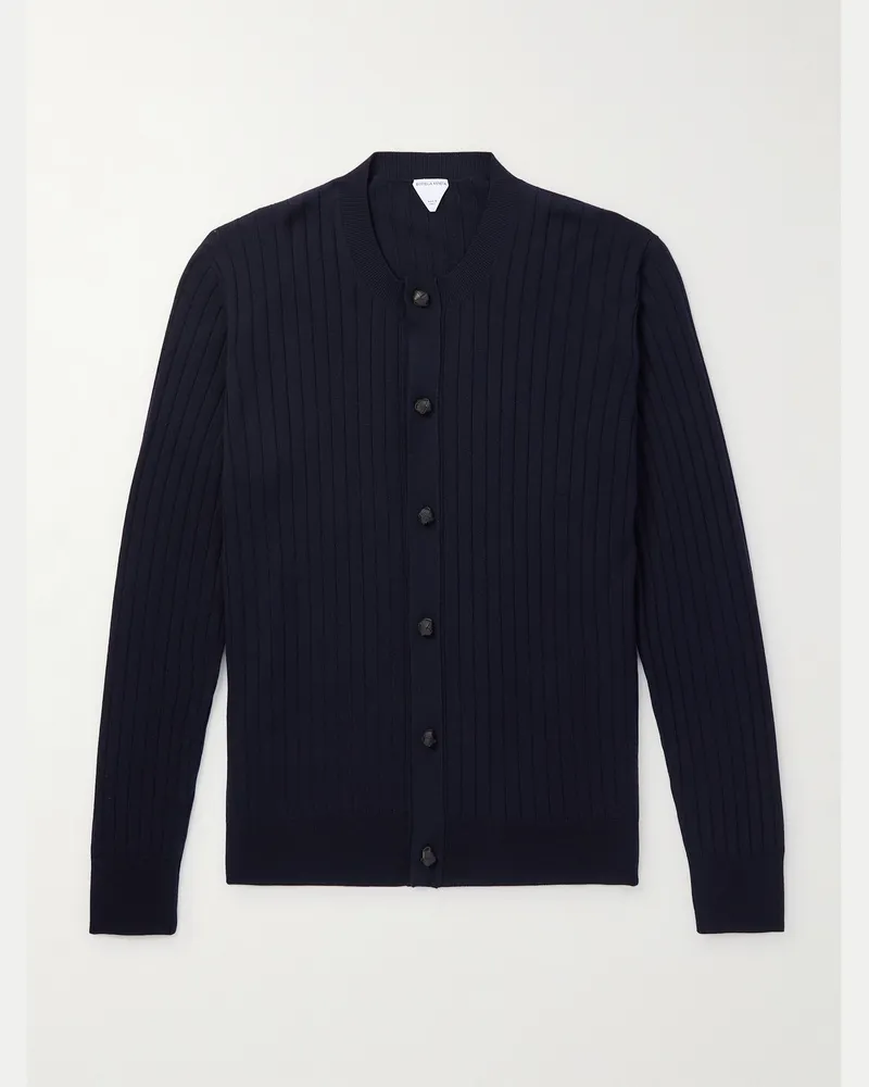 Bottega Veneta Ribbed Wool Cardigan Blue