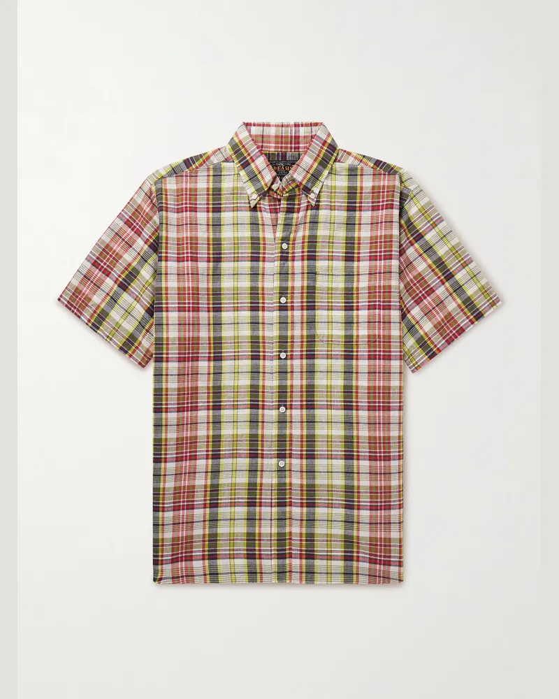 Beams Plus Hemd aus kariertem Baumwoll-Madras mit Button-Down-Kragen Braun