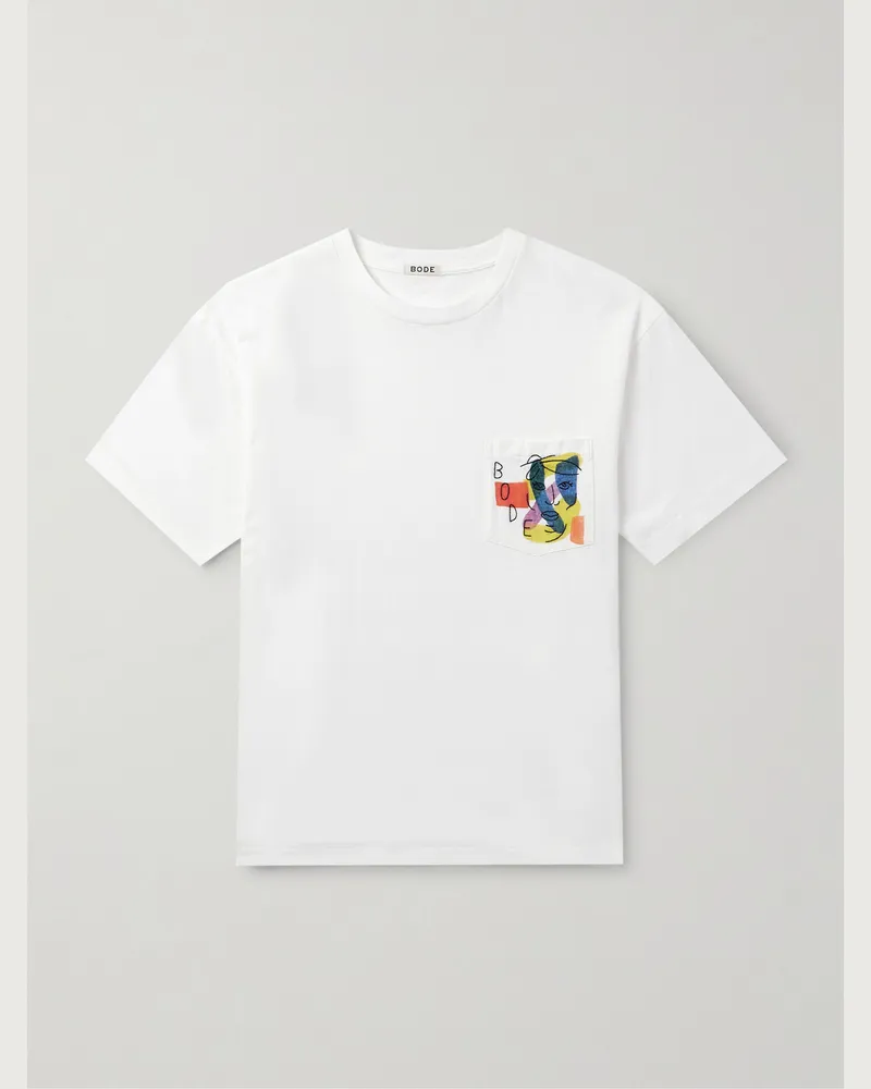 BODE Portrait Logo-Embroidered Printed Cotton-Jersey T-Shirt White