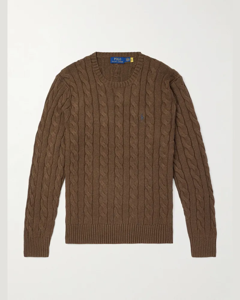 Ralph Lauren Zopfstrickpullover aus Baumwolle mit Logostickerei Braun