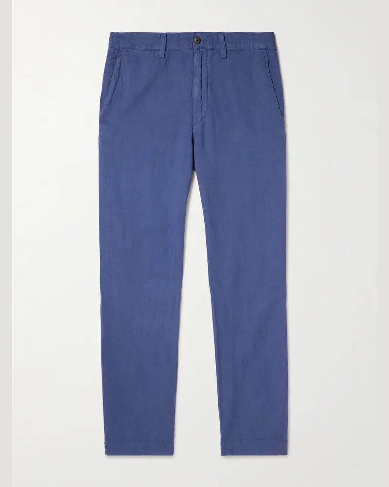 Ralph Lauren Straight-Leg Linen and Cotton-Blend Trousers Blue