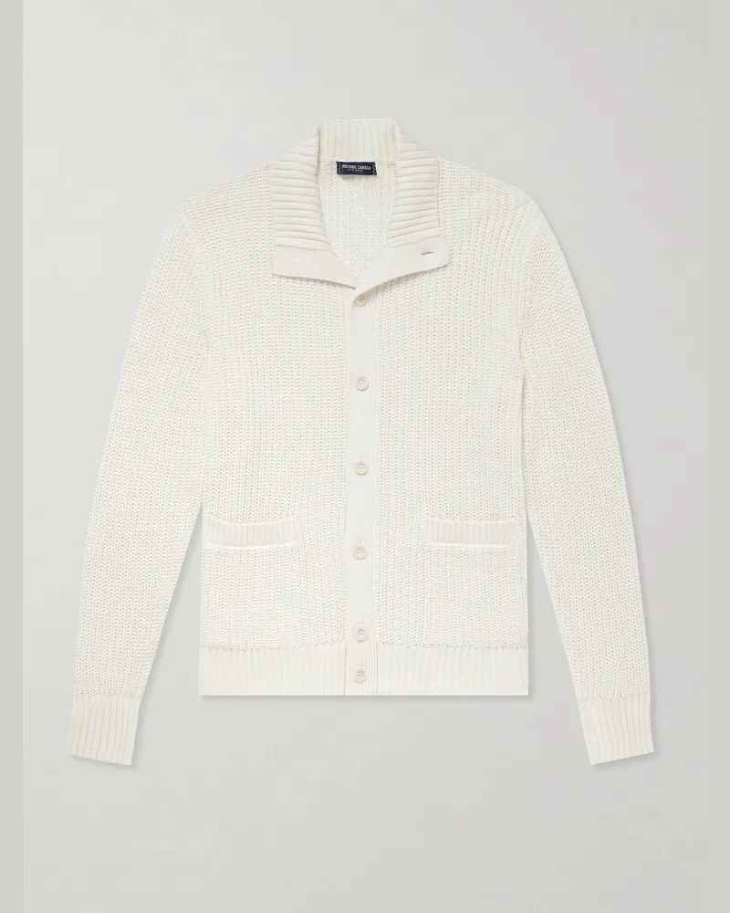 Frescobol Carioca Claudio Ribbed Cotton and Cashmere-Blend Cardigan Neutrals