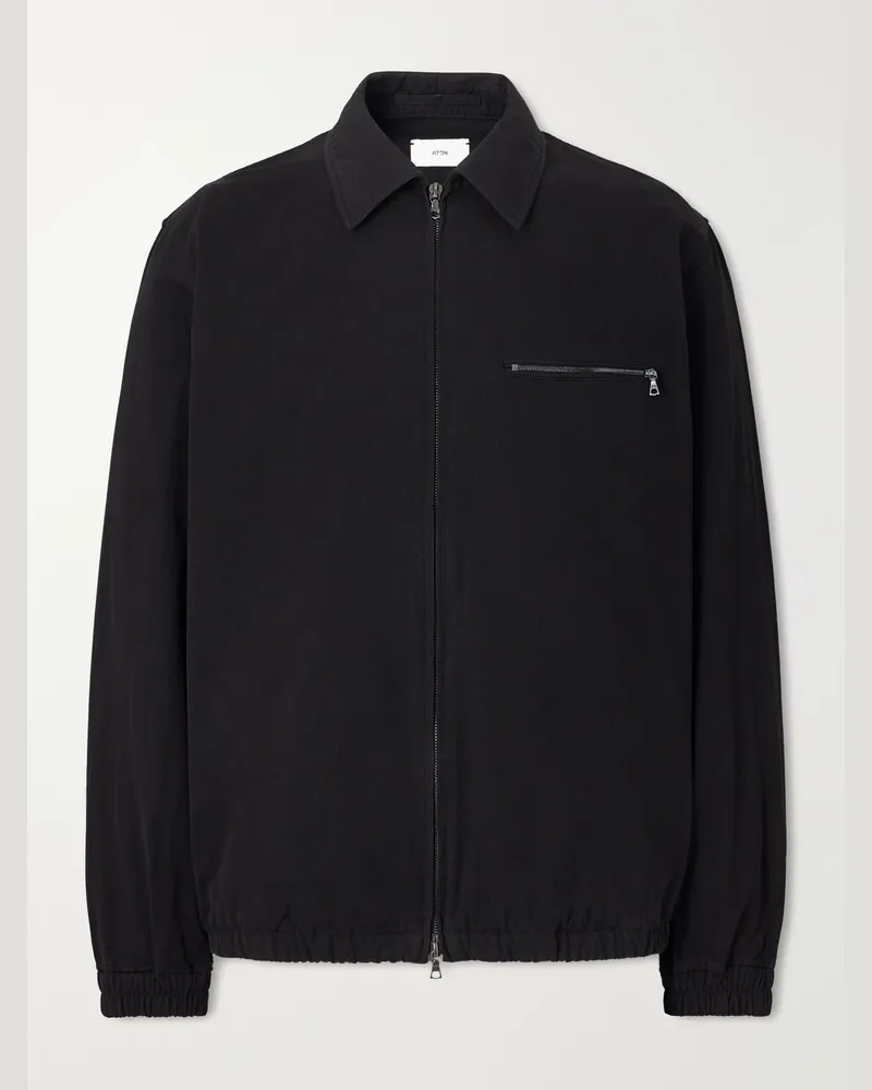 ATON Harrington Garment-Dyed Cotton-Gabardine Jacket Black