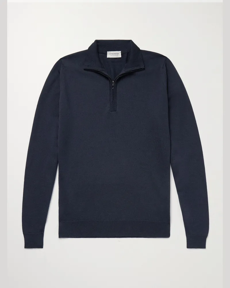 John Smedley Tapton Slim-Fit Merino Wool Half-Zip Sweater Blue