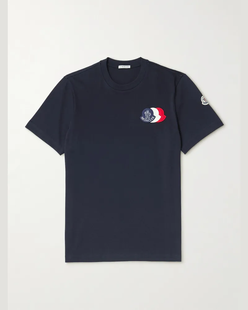 Moncler T-Shirt aus Baumwoll-Jersey mit Logoapplikation Blau