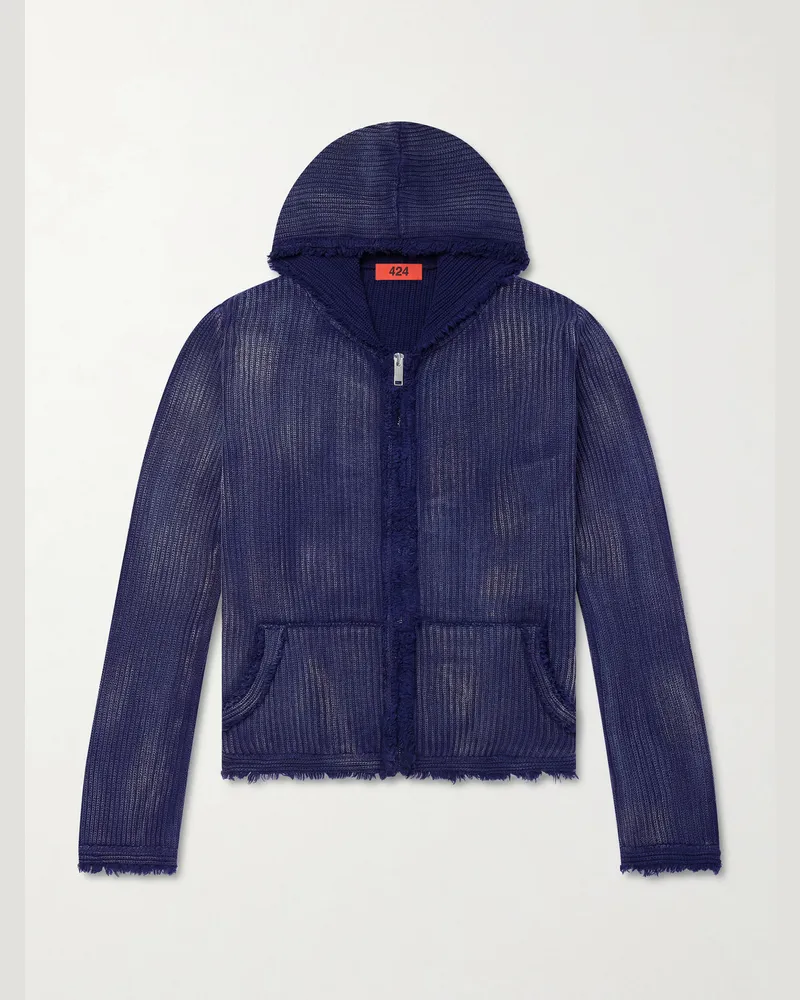 FourTwoFour on Fairfax Knitted Cotton Zip-Up Hoodie Blue