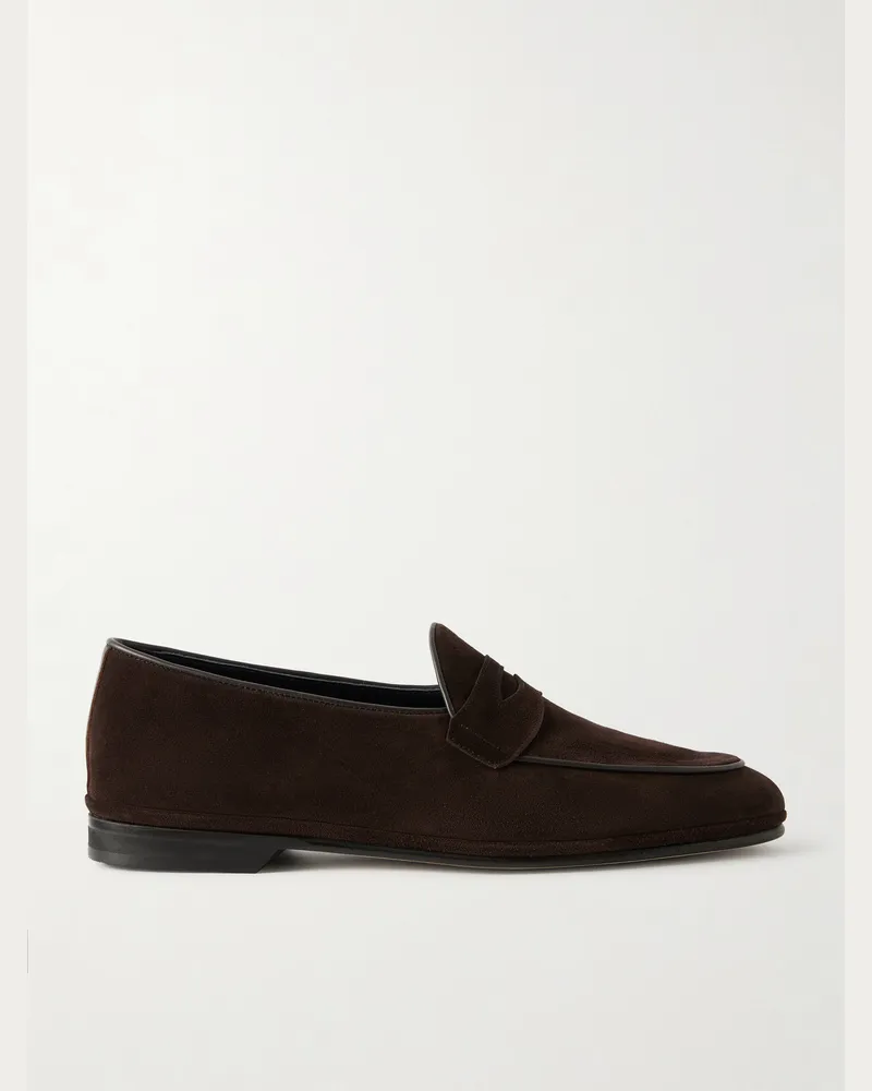 Rubinacci Suede Penny Loafers Brown