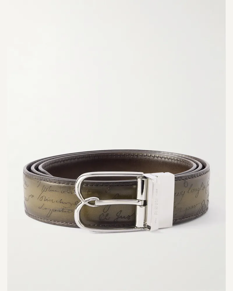 Berluti 3.5cm Scritto Venezia Leather Belt Brown