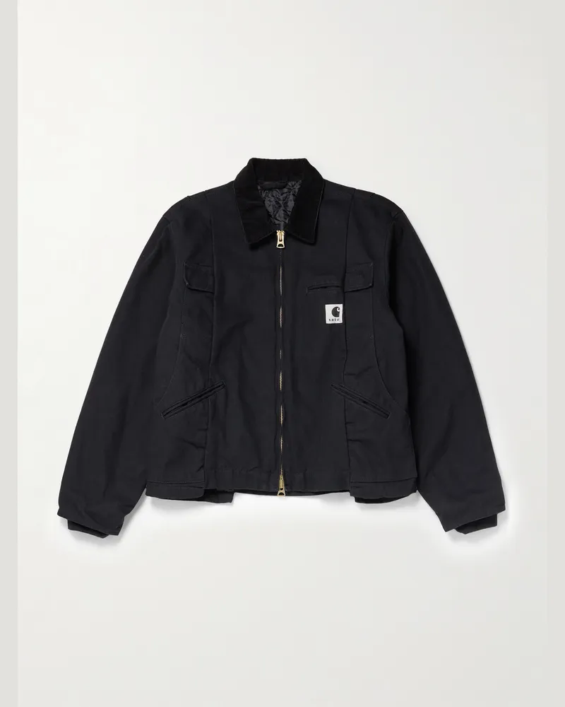 Sacai Carhartt WIP Jacke aus Baumwoll-Canvas mit Baumwollcordbesatz Schwarz