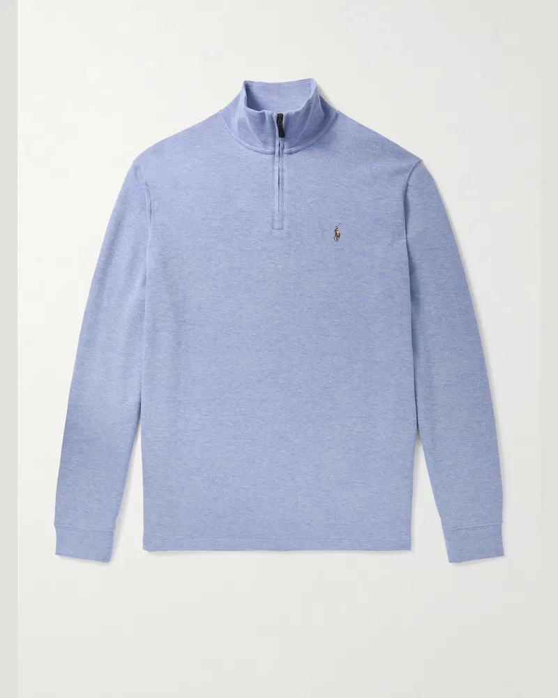 Ralph Lauren Pullover aus Baumwolle mit kurzem Reißverschluss und Logostickerei Blau