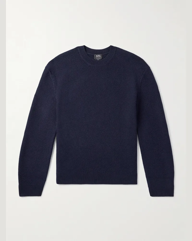 A.P.C. Thomas Pullover aus Schurwolle mit Logoapplikation in Wabenstrick Blau