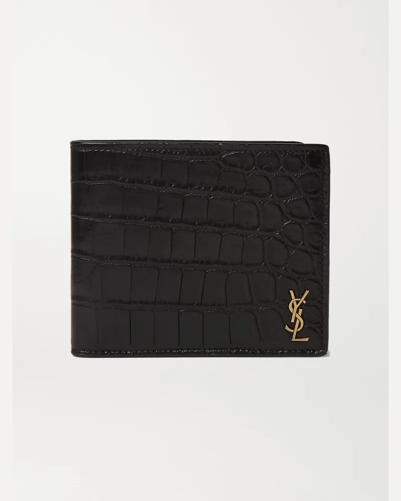 Saint Laurent Logo-Appliquéd Croc-Effect Leather Billfold Wallet Black