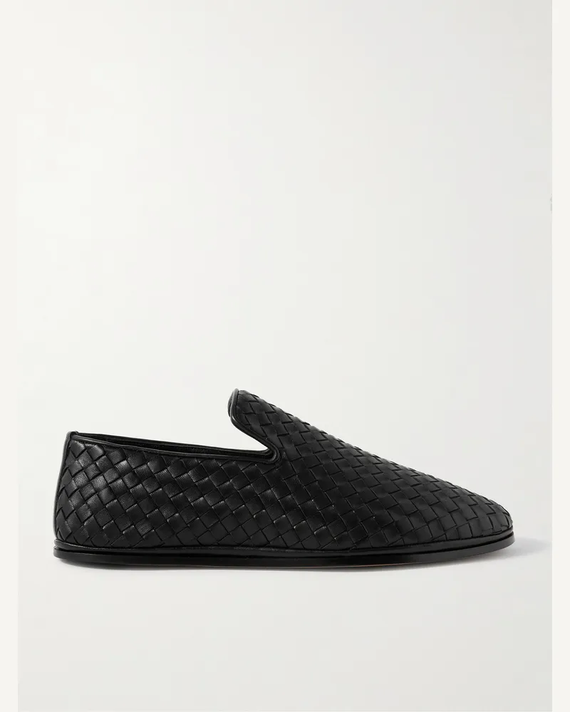 Bottega Veneta Intrecciato Full-Grain Leather Slippers Black