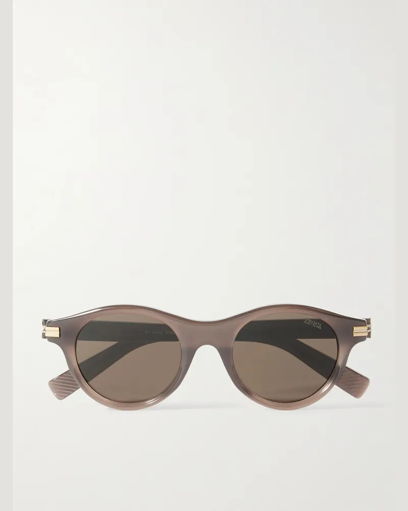 Ermenegildo Zegna Sonnenbrille mit rundem Rahmen aus Azetat Braun