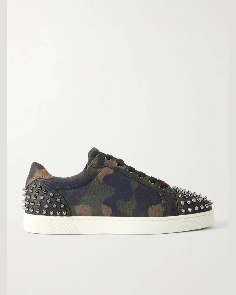 Christian Louboutin Seavaste 2 Studded Camouflage-Print Canvas Sneakers Green