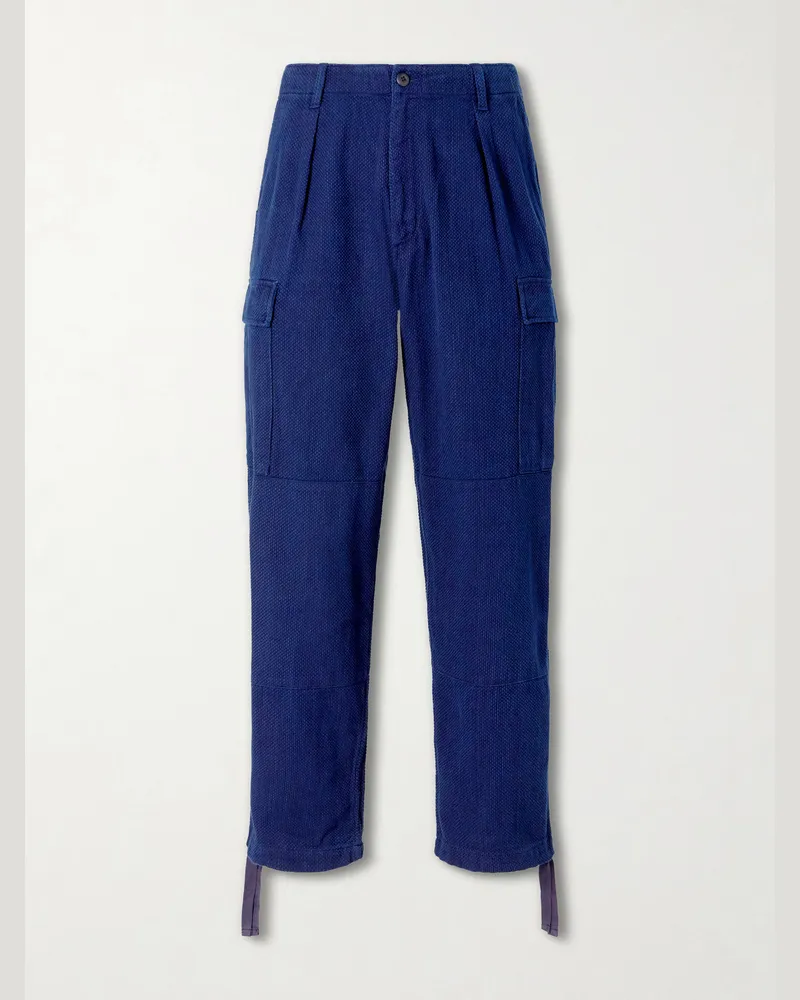 Blue Blue Japan Kasezome Straight-Leg Sashiko Cotton Cargo Trousers Blue