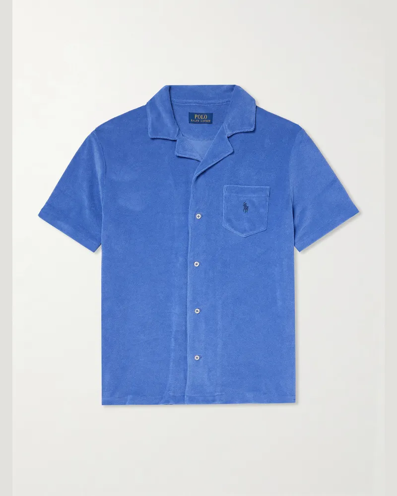 Ralph Lauren Hemd aus Frottee aus einer Baumwollmischung mit Reverskragen und Logostickerei Blau