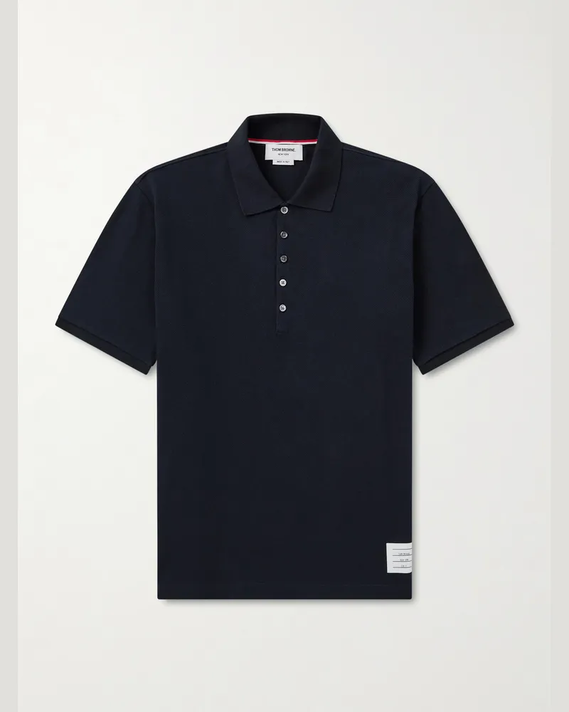 Thom Browne Polohemd aus Baumwoll-Piqué mit Logoapplikation und Streifen Blau