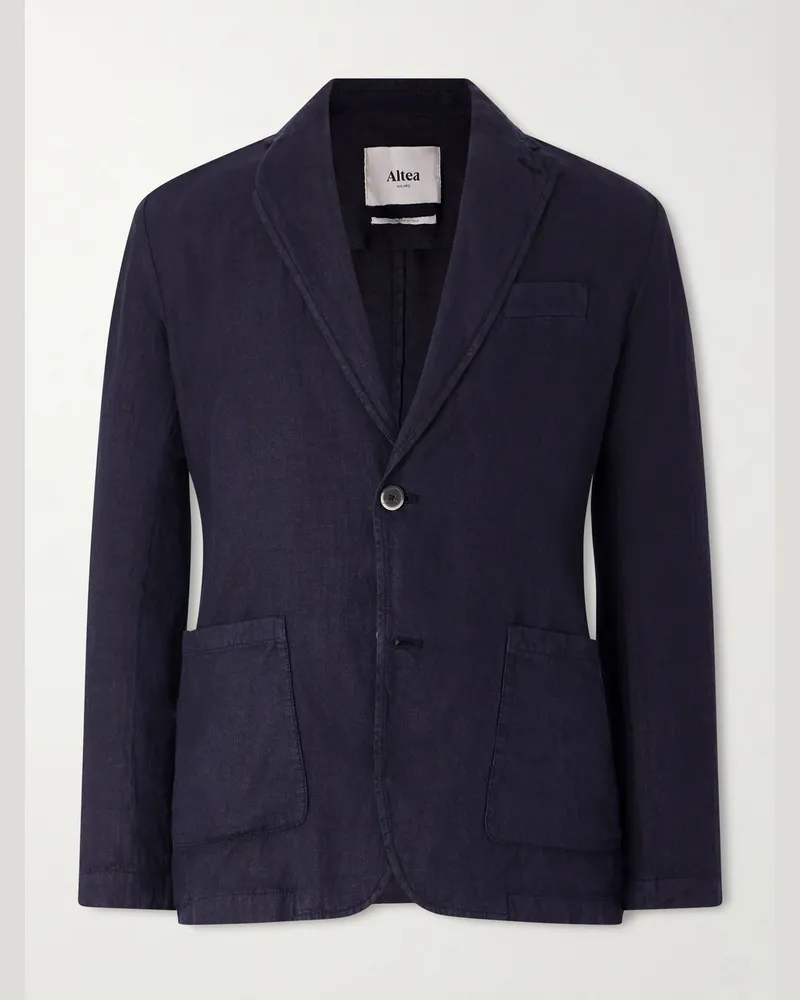 Altea Aaron Garment-Dyed Linen Blazer Blue