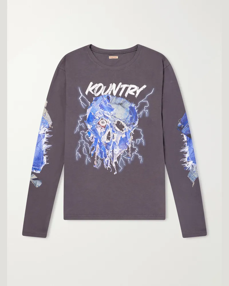 KAPITAL Printed Cotton-Jersey T-Shirt Purple