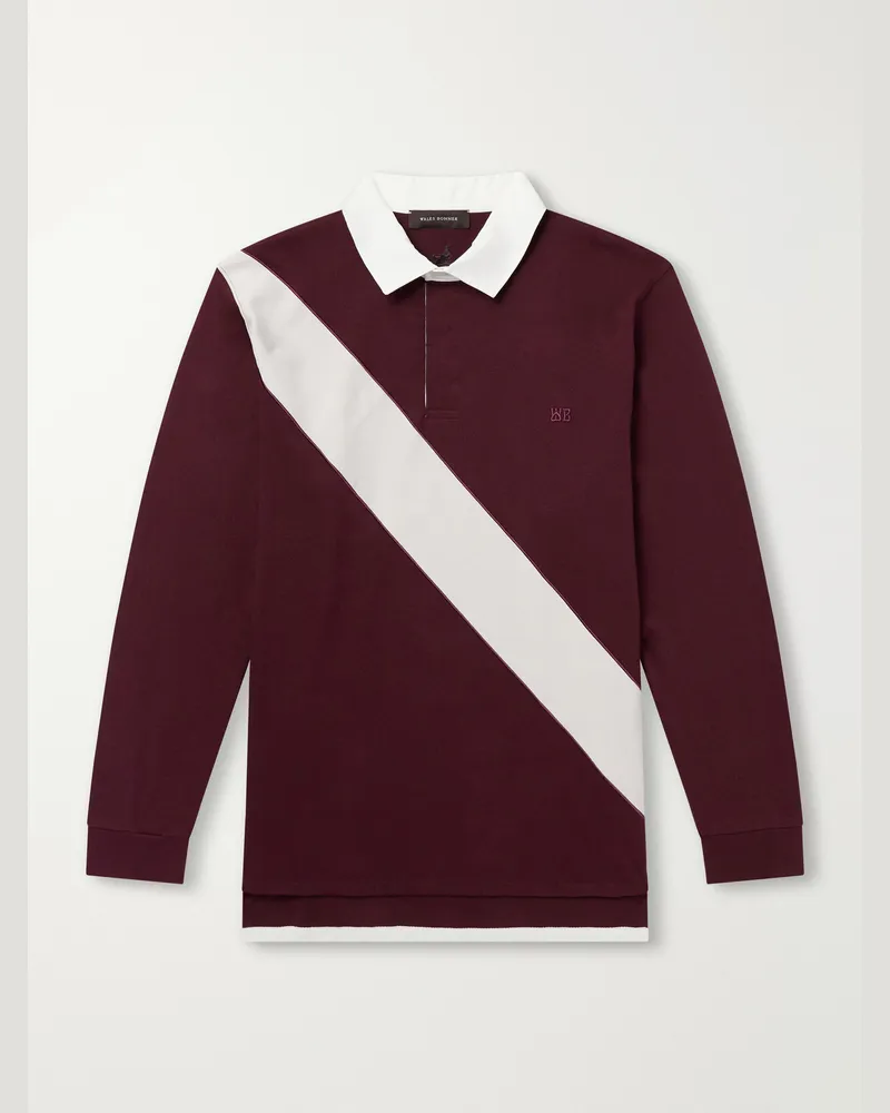 Wales Bonner Prism Linen-Trimmed Cotton-Jersey Polo Shirt Burgundy
