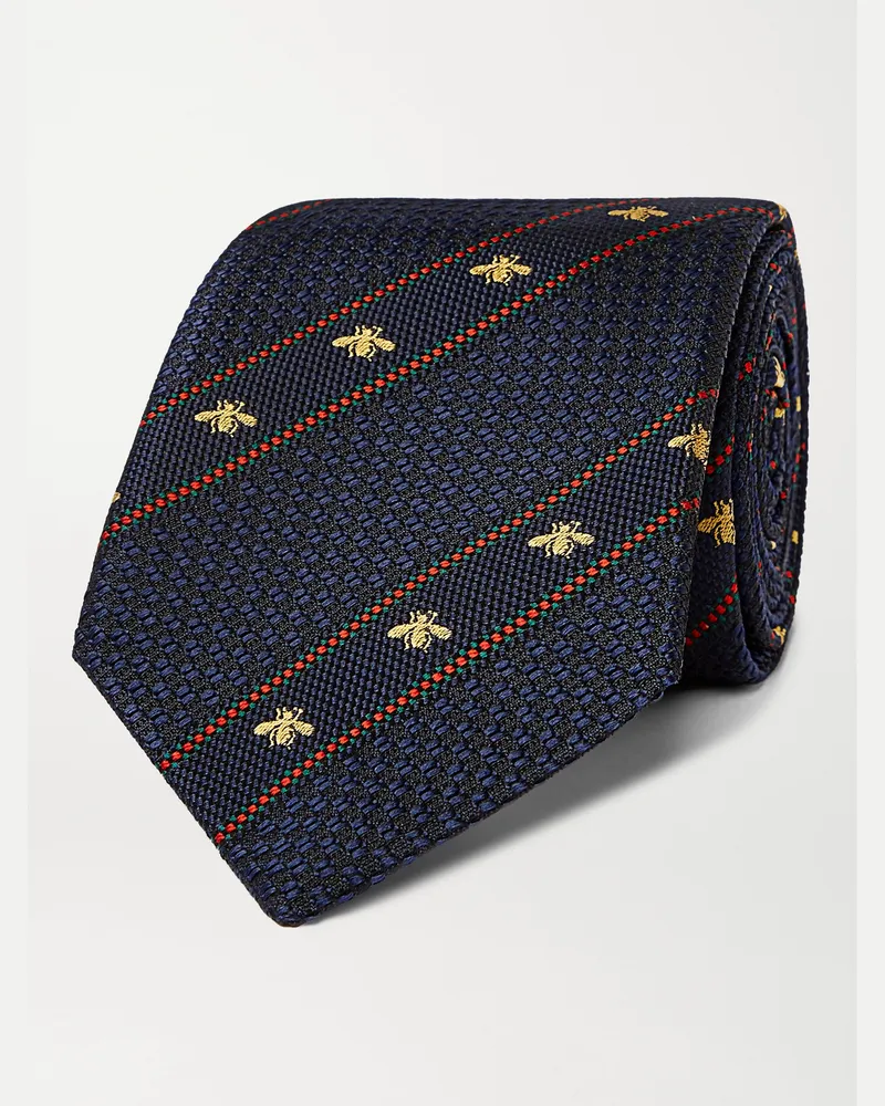 Gucci 7cm Logo-Detailed Striped Silk-Jacquard Tie Blue