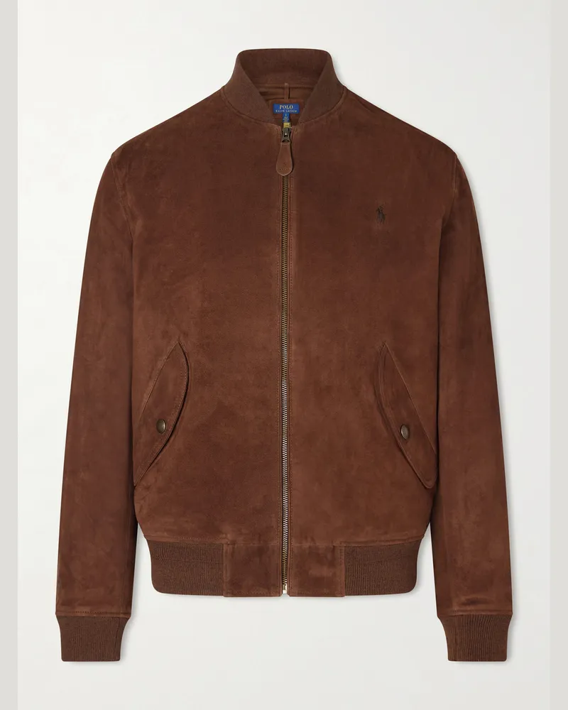 Ralph Lauren Bomberjacke aus Veloursleder mit Logostickerei Braun