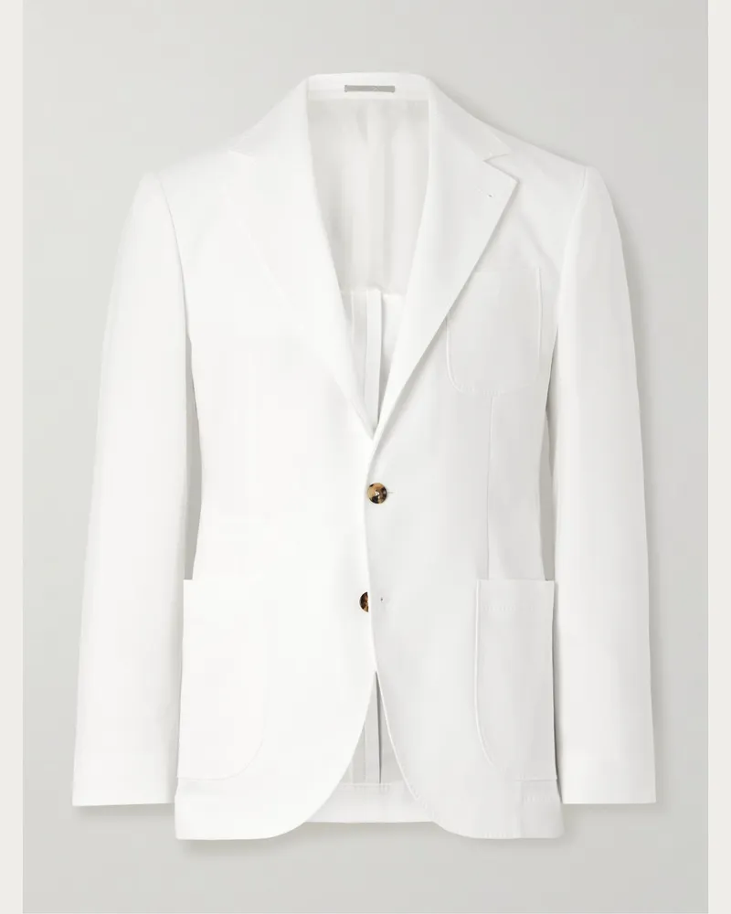 Brunello Cucinelli Slim-Fit Cotton-Twill Suit Jacket White