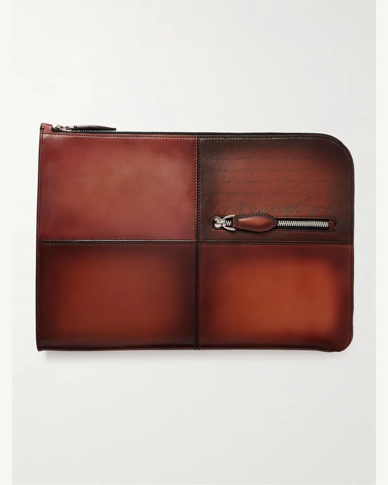 Berluti Nino TGM Scritto Etui aus Venezia-Leder mit Ziernähten Braun