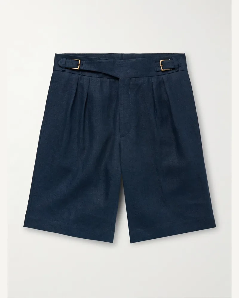 Anderson & Sheppard Gurkha gerade geschnittene Shorts aus Leinen mit Falten Blau