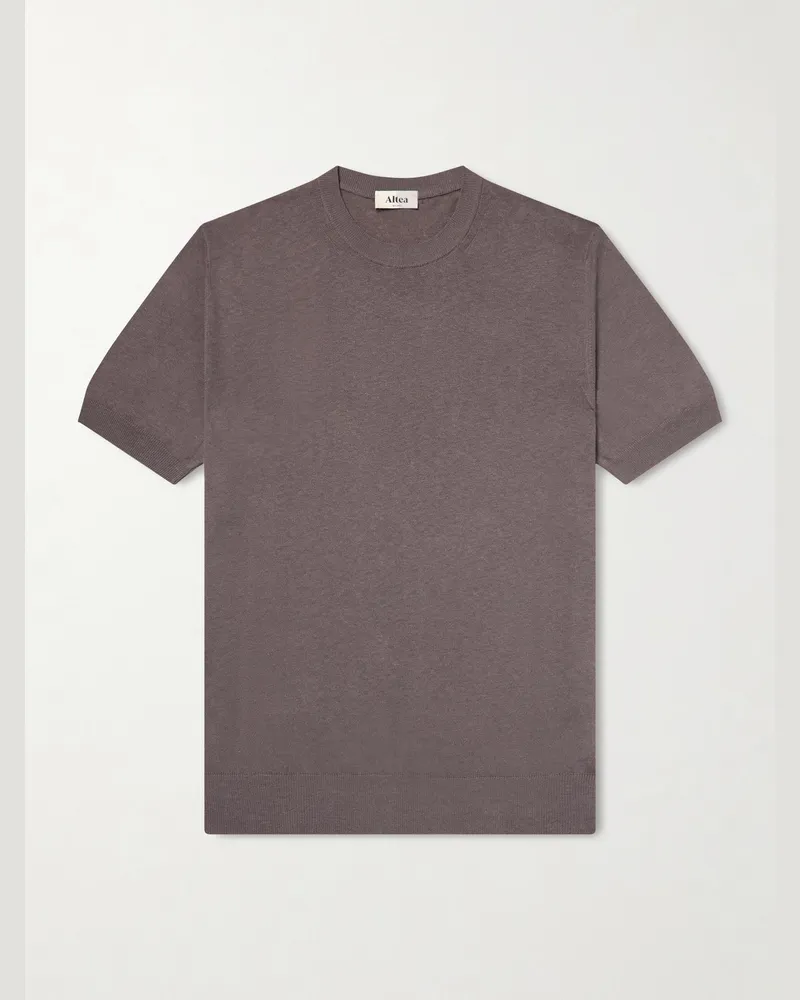 Altea Linen and Cotton-Blend T-Shirt Brown
