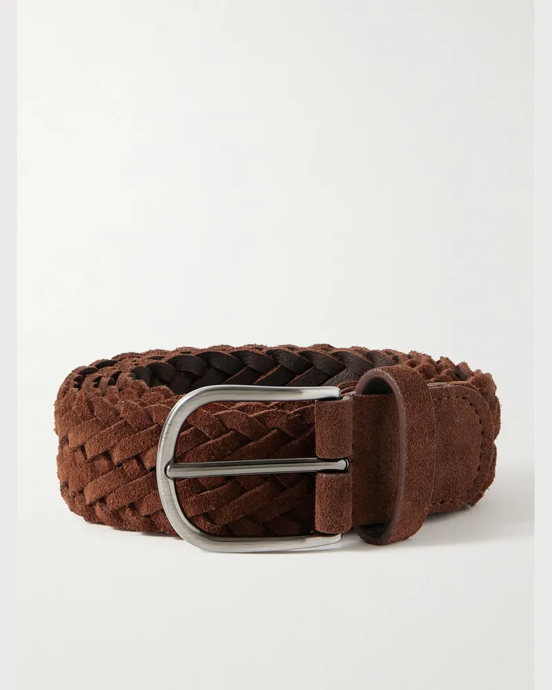 Anderson's 3.5cm Woven Suede Belt Brown