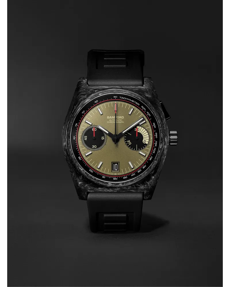 BWD B347 Commando Automatic Chronograph 41,5 mm Uhr aus Carbonfaser mit Kautschukarmband, Ref.-Nr. B347 -CF-GRY-BLK Grün