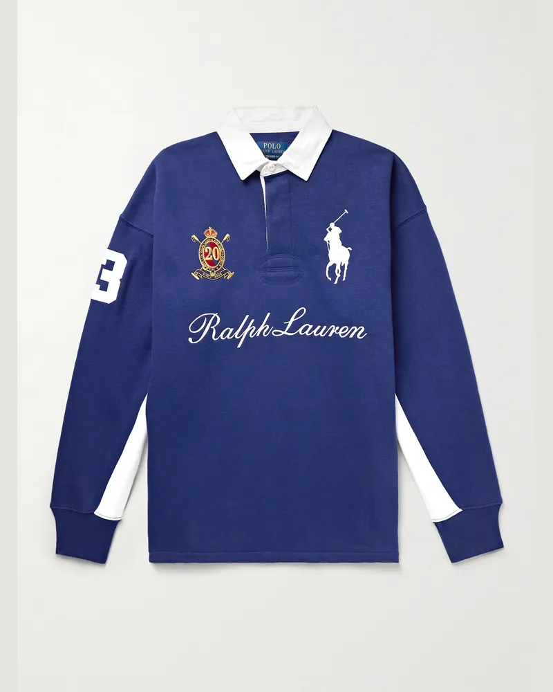 Ralph Lauren Oberteil aus Jersey aus einer Baumwollmischung mit Verzierung und Polokragen Blau