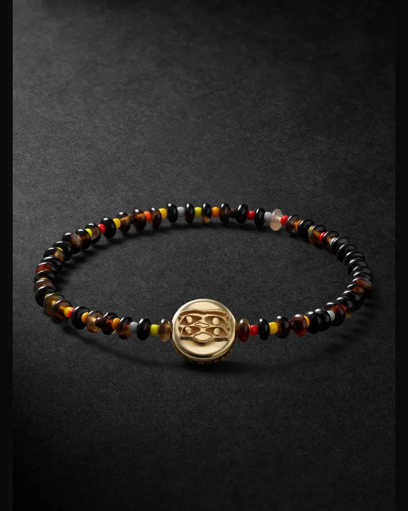 Luis Morais Armband mit Zierperlen aus Tigerauge, Glasperlen und Detail aus Gold Braun