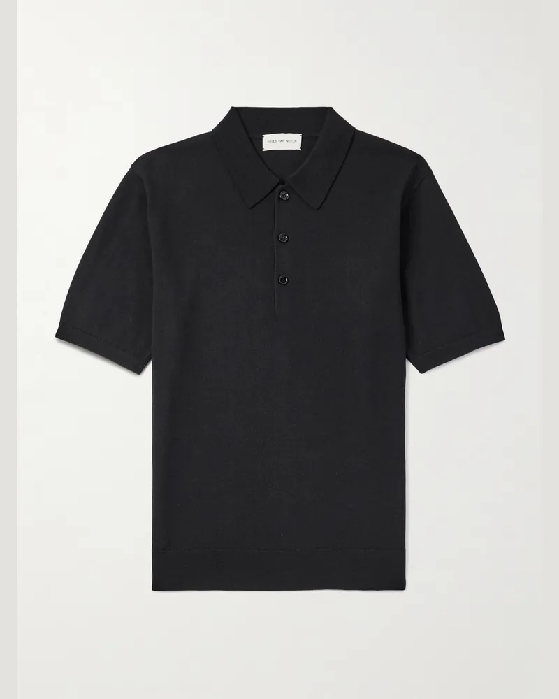 Dries van Noten Merino Wool Polo Shirt Black