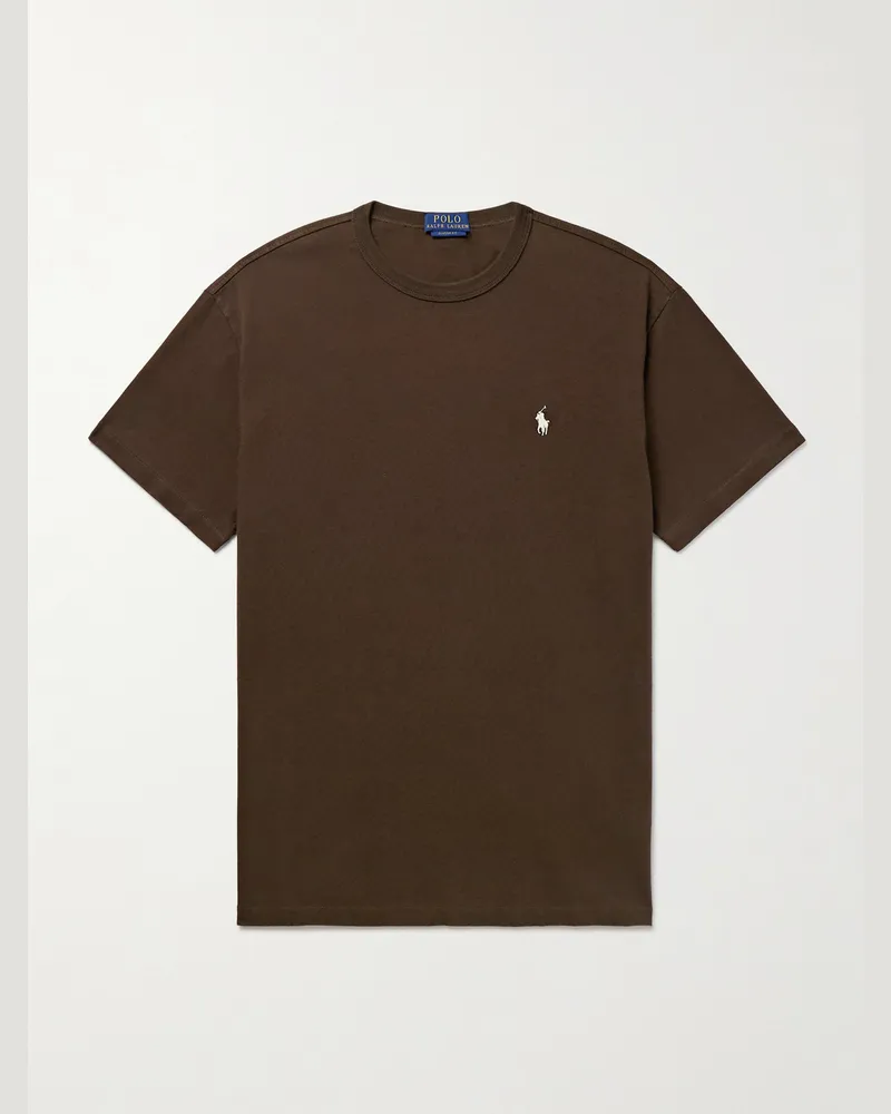 Ralph Lauren Logo-Embroidered Cotton-Jersey T-Shirt Brown