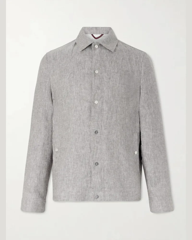 Brunello Cucinelli Hemp and Linen-Blend Twill Blouson Jacket Gray