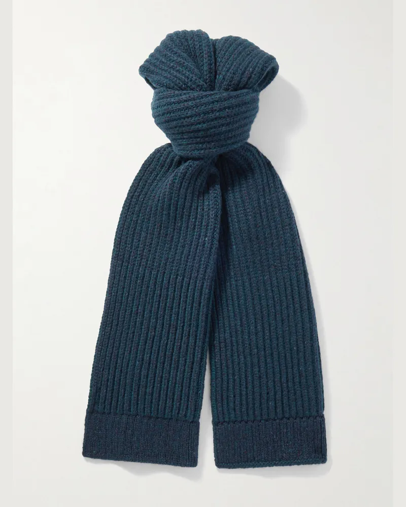 Johnstons of Elgin Ribbed Donegal Cashmere Scarf Blue