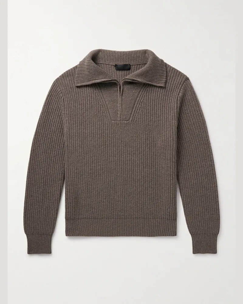 Nili Lotan Heston Ribbed Cashmere Half-Zip Sweater Green