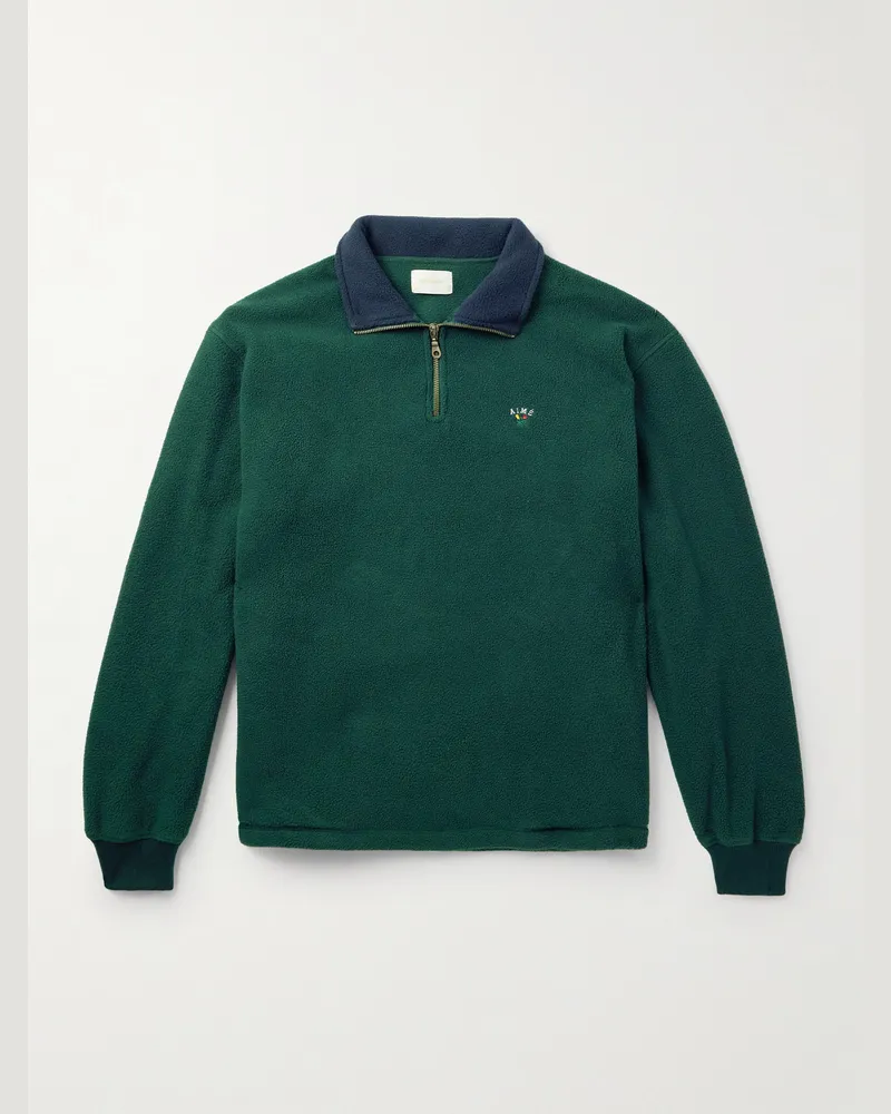 Aimé Leon Dore Sweatshirt aus Fleece mit kurzem Reißverschluss und Logostickerei Grün