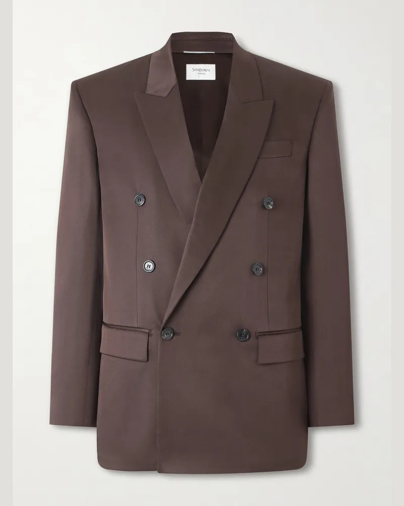Saint Laurent Double-Breasted Silk Blazer Brown