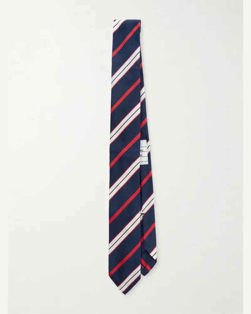 Thom Browne 5cm Striped Silk and Cotton-Blend Jacquard Tie Blue