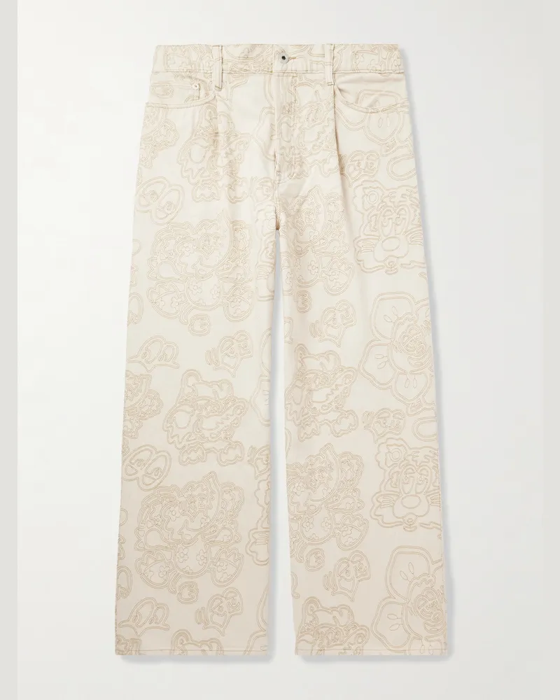 Kenzo Verdy weit geschnittene Jeans mit Stickereien und Falten Neutral