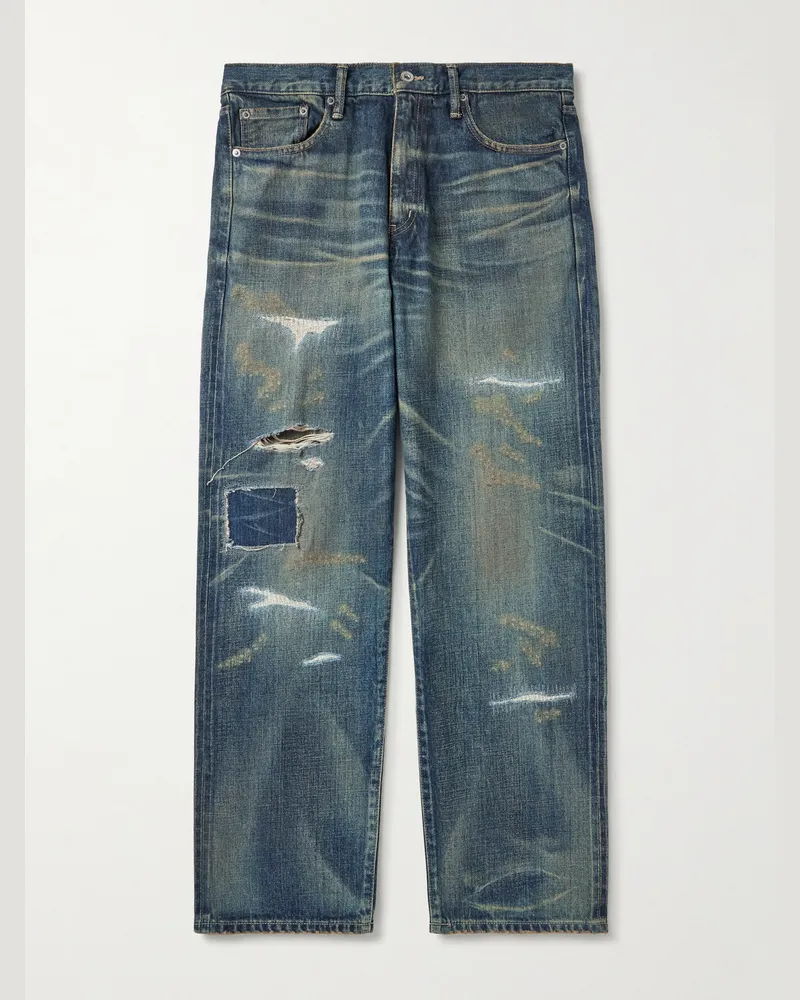Neighborhood Savage Wide-Leg Distressed Jeans Blue