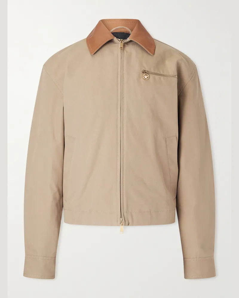 Versace Blouson aus wattiertem Baumwoll-Canvas mit Lederbesatz Neutral
