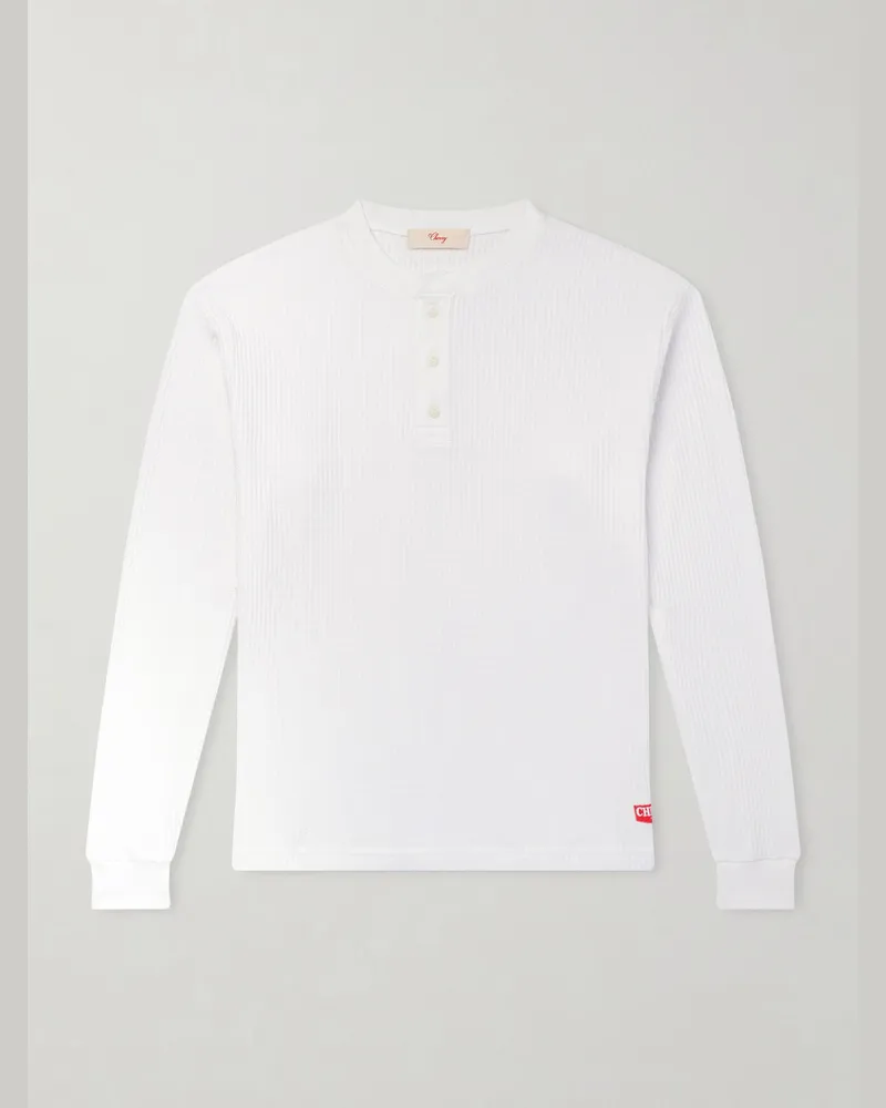 Cherry Los Angeles Chevron Thermal Logo-Appliquéd Ribbed Cotton-Blend Jersey T-Shirt White