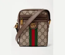 Ophidia Mini Leather-Trimmed Monogrammed Coated-Canvas Messenger Bag